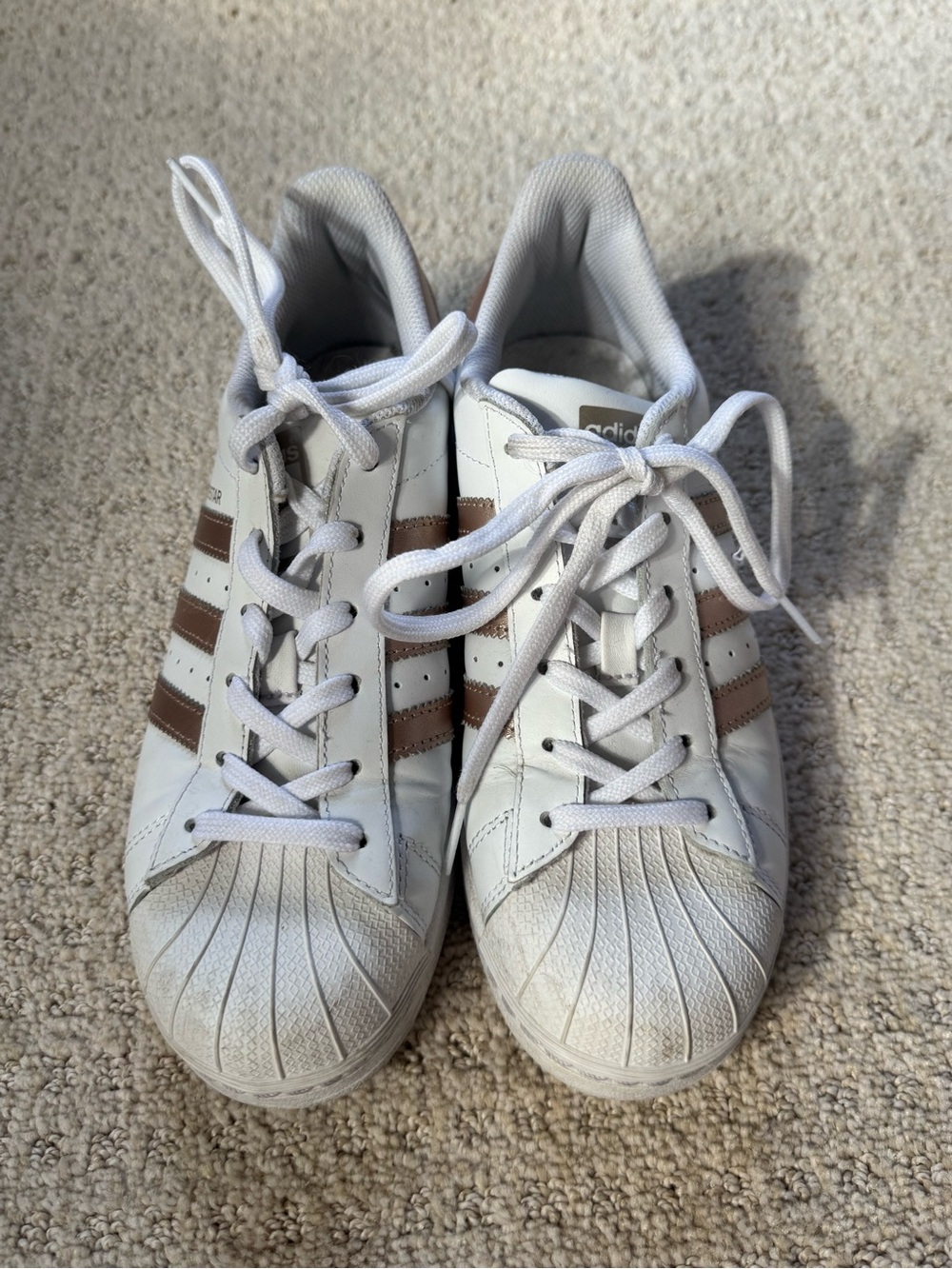 Adidas Superstars - Wmn’s 6.5 - White Sneakers with Bronze Stripes